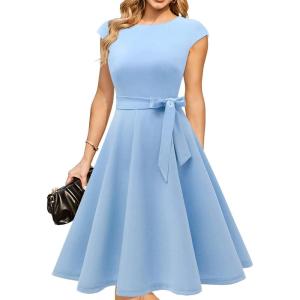 DRESSTELLS Women’s Cocktail Dresses, Formal Wedding Guest Modest Church Vintage Tea Party Midi Evening Dress(Blue)
