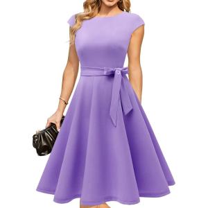 DRESSTELLS Women’s Cocktail Dresses, Formal Wedding Guest Modest Church Vintage Tea Party Midi Evening Dress(Lavender)