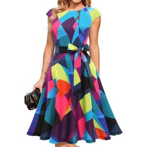 DRESSTELLS Women’s Cocktail Dresses, Formal Wedding Guest Modest Church Vintage Tea Party Midi Evening Dress(Mix)