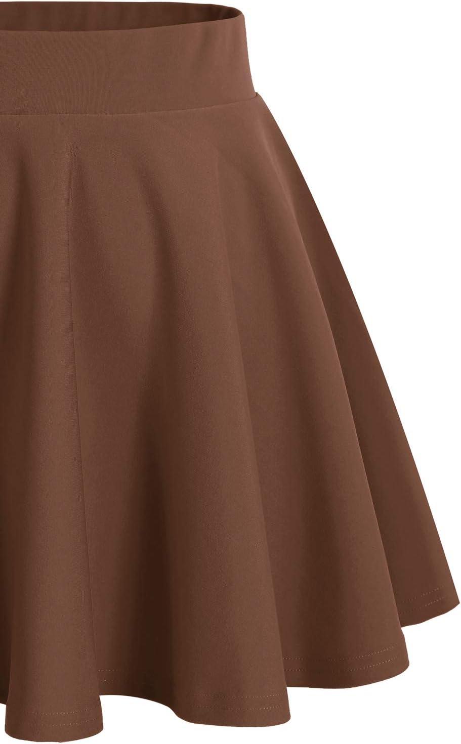 imageDRESSTELLS Womens Casual Mini Skirt Fall 2025 Stretchy High Waist Aline Skater SkirtsChocolate