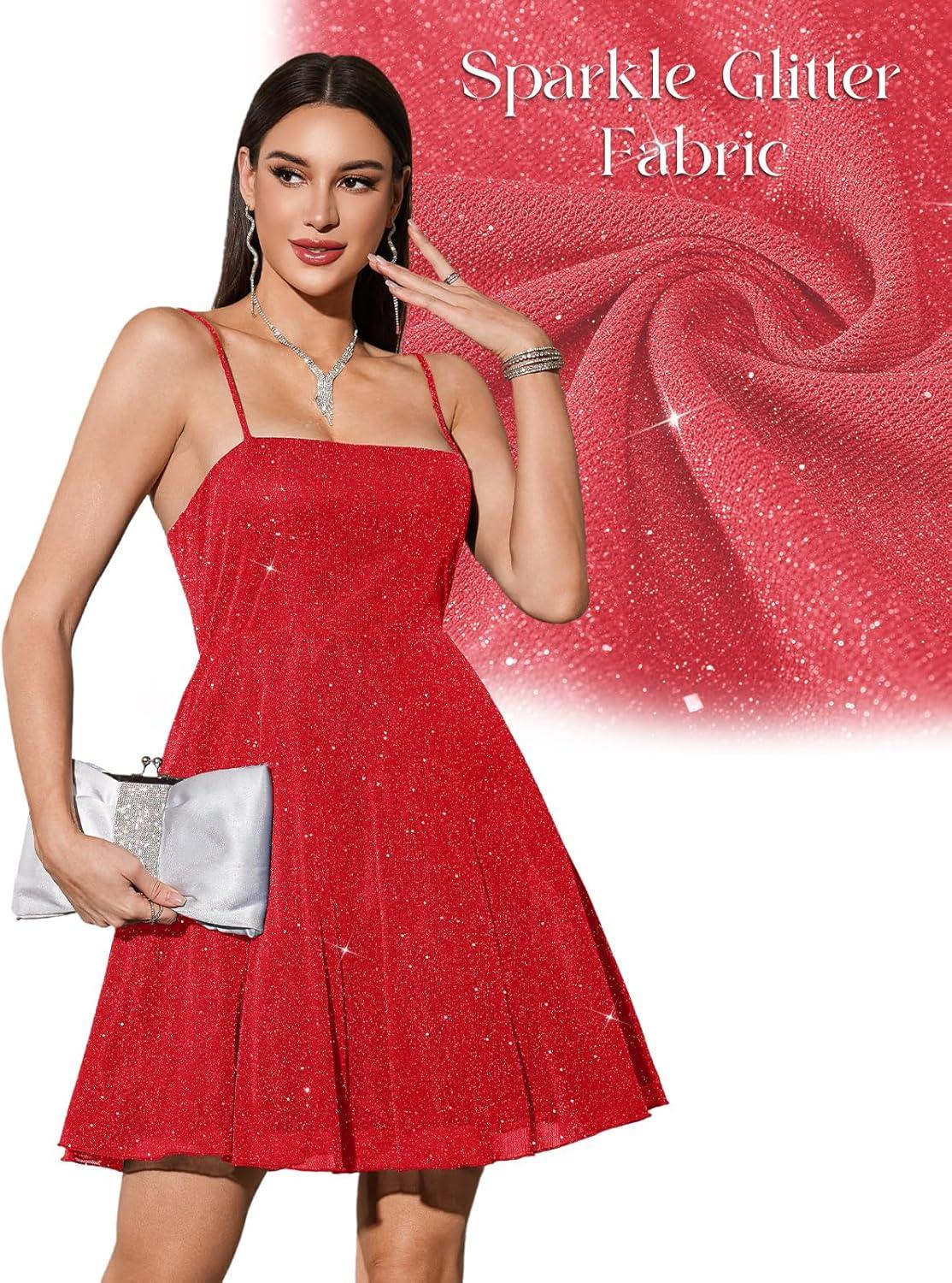 imageDRESSTELLS Sparkly Cocktail Dress 2026 Bow Tie amp Spaghetti Strap Short Aline Graduation Prom Homecoming DressesRed