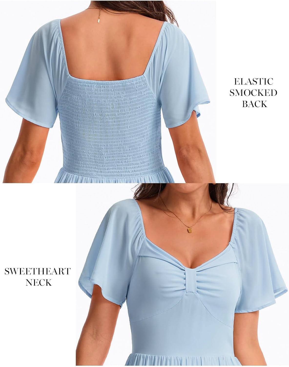 image:imageDRESSTELLS Womens Summer Casual Wedding Guest Dresses Smocked Back Beach Vacation Aline Midi DressGreyblue