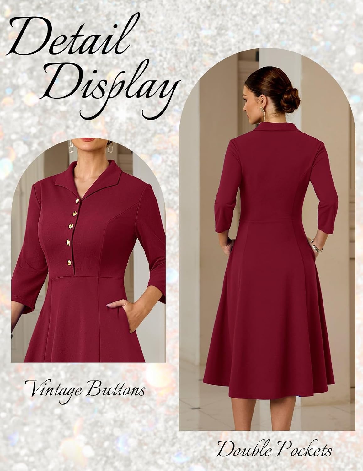 image:imageDRESSTELLS Womens Cocktail Dress Fall Wedding Guest Vintage 34 SleevesDarkred