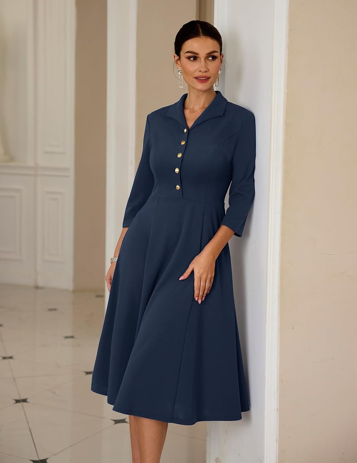 image:imageDRESSTELLS Womens Cocktail Dress Fall Wedding Guest Vintage 34 SleevesNavy