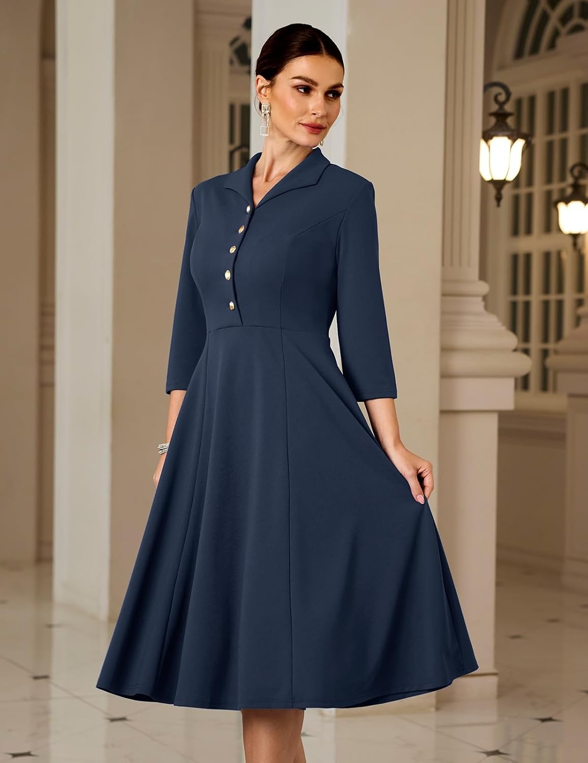 image:imageDRESSTELLS Womens Cocktail Dress Fall Wedding Guest Vintage 34 SleevesNavy