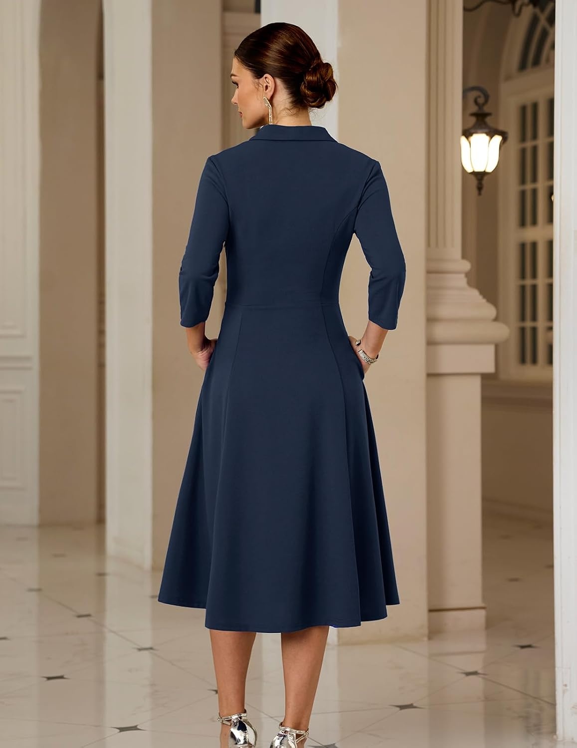 image:imageDRESSTELLS Womens Cocktail Dress Fall Wedding Guest Vintage 34 SleevesNavy