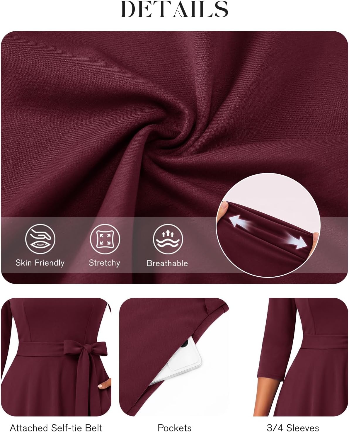 image:imageDRESSTELLS Womens Cocktail Dresses Fall Wedding Guest Church DressBurgundy