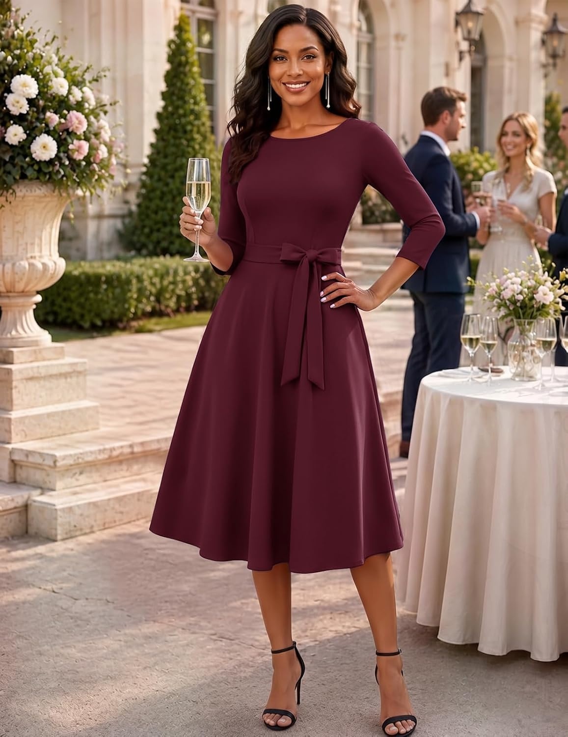 image:imageDRESSTELLS Womens Cocktail Dresses Fall Wedding Guest Church DressBurgundy
