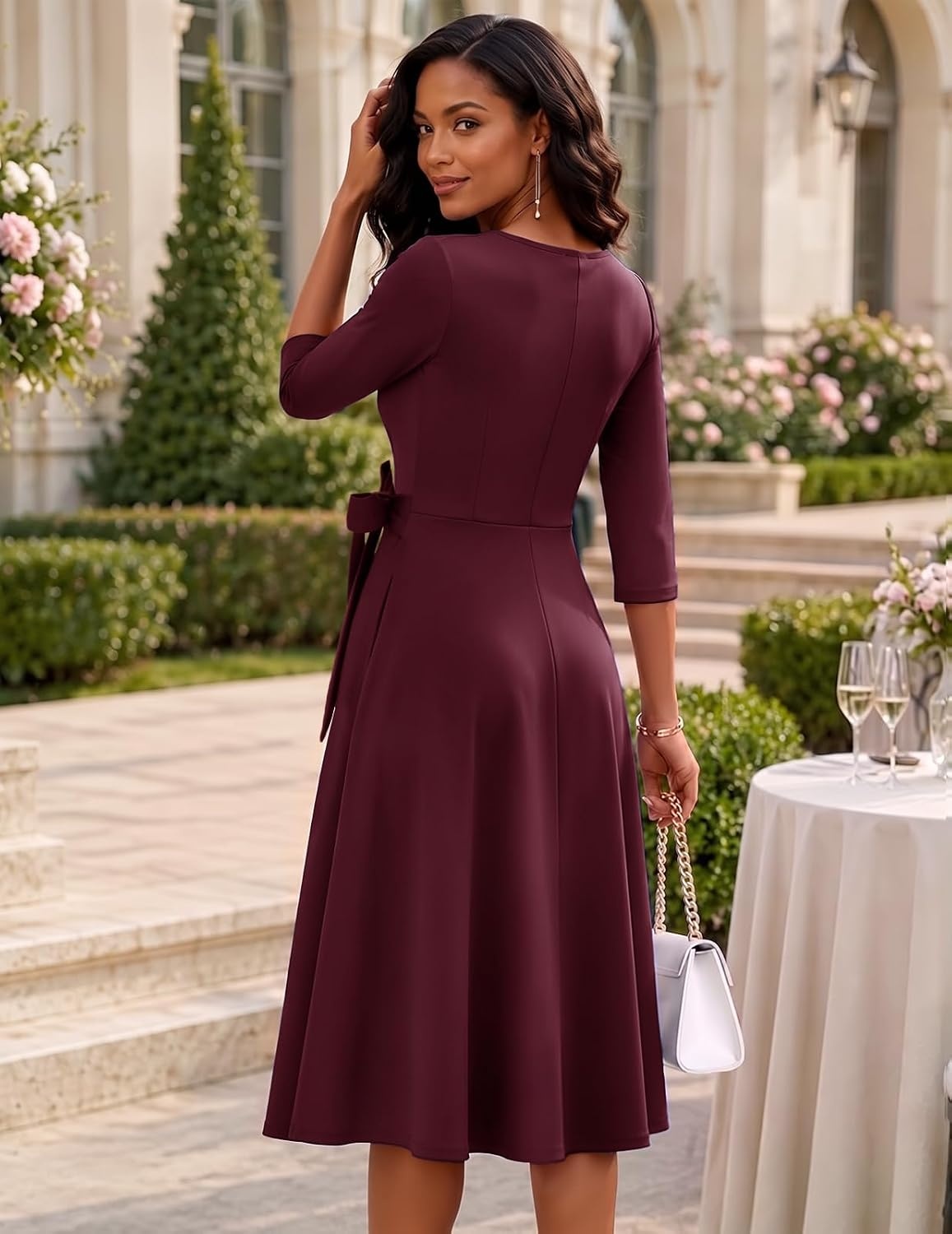image:imageDRESSTELLS Womens Cocktail Dresses Fall Wedding Guest Church DressBurgundy