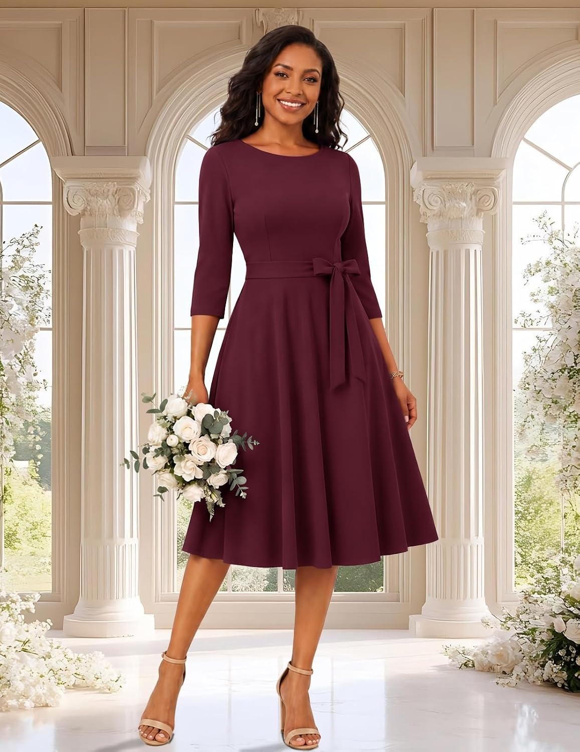 image:imageDRESSTELLS Womens Cocktail Dresses Fall Wedding Guest Church DressBurgundy