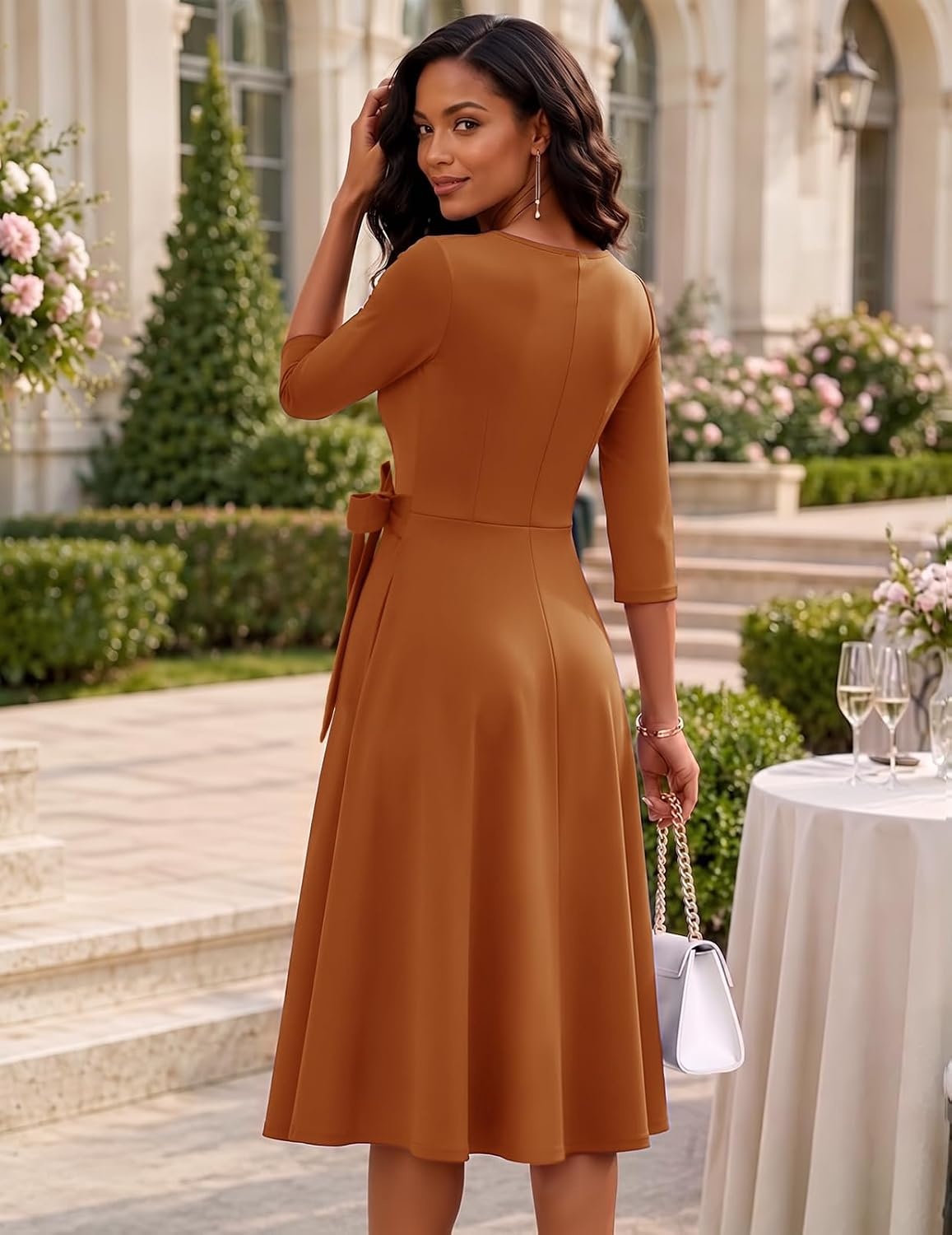 image:imageDRESSTELLS Womens Cocktail Dresses Fall Wedding Guest Church DressCaramel