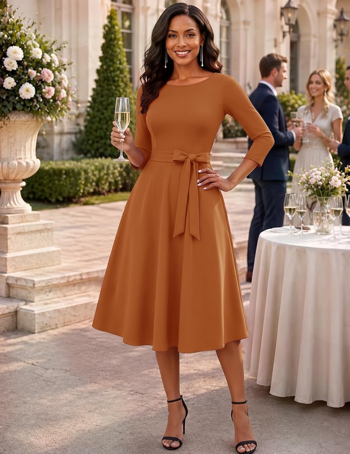 image:imageDRESSTELLS Womens Cocktail Dresses Fall Wedding Guest Church DressCaramel