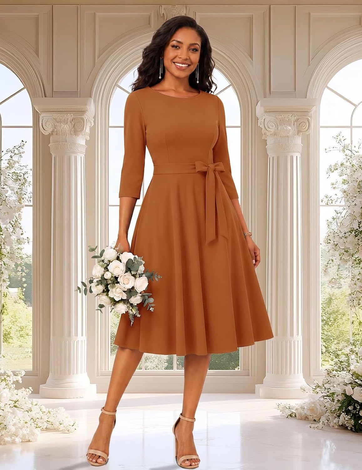 image:imageDRESSTELLS Womens Cocktail Dresses Fall Wedding Guest Church DressCaramel