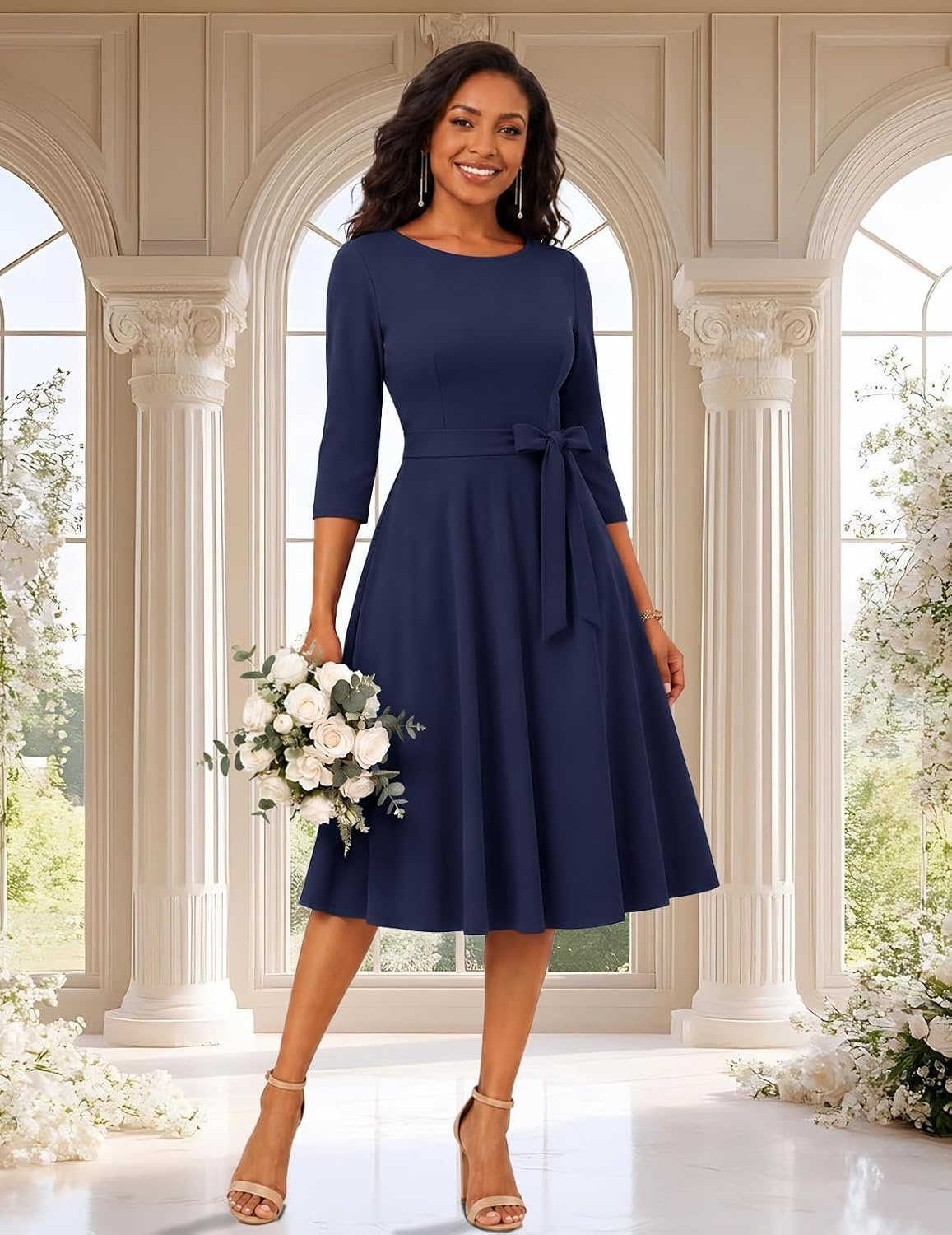 image:imageDRESSTELLS Womens Cocktail Dresses Fall Wedding Guest Church DressNavy