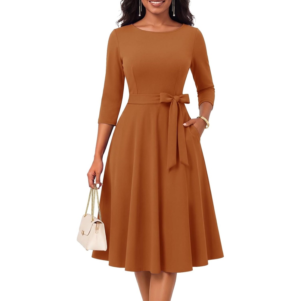 image:imageDRESSTELLS Womens Cocktail Dresses Fall Wedding Guest Church DressCaramel