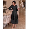 DRESSTELLS Women’s Fall Wedding Guest Dress, Floral Long Sleeve Midi Dress(Black)