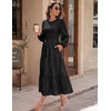 DRESSTELLS Women’s Fall Wedding Guest Dress, Floral Long Sleeve Midi Dress(Black)
