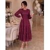 DRESSTELLS Women’s Fall Wedding Guest Dress, Floral Long Sleeve Midi Dress(Burgundy)