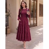 DRESSTELLS Women’s Fall Wedding Guest Dress, Floral Long Sleeve Midi Dress(Burgundy)