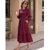DRESSTELLS Women’s Fall Wedding Guest Dress, Floral Long Sleeve Midi Dress(Burgundy)