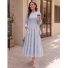 DRESSTELLS Women’s Fall Wedding Guest Dress, Floral Long Sleeve Midi Dress(Greyblue)