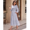 DRESSTELLS Women’s Fall Wedding Guest Dress, Floral Long Sleeve Midi Dress(Greyblue)