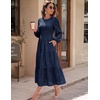 DRESSTELLS Women’s Fall Wedding Guest Dress, Floral Long Sleeve Midi Dress(Navy)