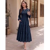 DRESSTELLS Women’s Fall Wedding Guest Dress, Floral Long Sleeve Midi Dress(Navy)
