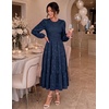 DRESSTELLS Women’s Fall Wedding Guest Dress, Floral Long Sleeve Midi Dress(Navy)