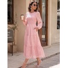 DRESSTELLS Women’s Fall Wedding Guest Dress, Floral Long Sleeve Midi Dress(Pink)