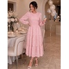 DRESSTELLS Women’s Fall Wedding Guest Dress, Floral Long Sleeve Midi Dress(Pink)