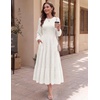 DRESSTELLS Women’s Fall Wedding Guest Dress, Floral Long Sleeve Midi Dress(White)