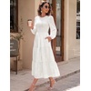 DRESSTELLS Women’s Fall Wedding Guest Dress, Floral Long Sleeve Midi Dress(White)