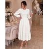 DRESSTELLS Women’s Fall Wedding Guest Dress, Floral Long Sleeve Midi Dress(White)