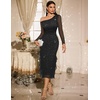 DRESSTELLS Women‘s Formal Wedding Guest Long Cocktail Party Mesh Sparkly Sequin Bodycon Slit Maxi Dress