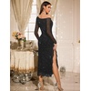 DRESSTELLS Women‘s Formal Wedding Guest Long Cocktail Party Mesh Sparkly Sequin Bodycon Slit Maxi Dress