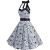 DRESSTELLS Women’s Vintage 1950s Cocktail Dress, Retro Tea Party Halter Swing Dresses(White Skull)