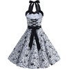 DRESSTELLS Women’s Vintage 1950s Cocktail Dress, Retro Tea Party Halter Swing Dresses(White Skull)