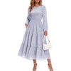 DRESSTELLS Women’s Fall Wedding Guest Dress, Floral Long Sleeve Midi Dress(Greyblue)