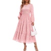 DRESSTELLS Women’s Fall Wedding Guest Dress, Floral Long Sleeve Midi Dress(Pink)