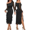 DRESSTELLS Women‘s Formal Wedding Guest Long Cocktail Party Mesh Sparkly Sequin Bodycon Slit Maxi Dress