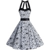 DRESSTELLS Women’s Vintage 1950s Cocktail Dress, Retro Tea Party Halter Swing Dresses(White Skull)