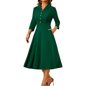 DRESSTELLS Women’s Cocktail Dress, Fall Wedding Guest Vintage 3/4 Sleeves(Darkgreen)