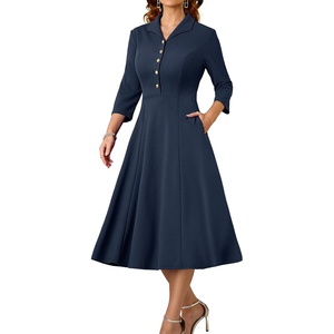 DRESSTELLS Women’s Cocktail Dress, Fall Wedding Guest Vintage 3/4 Sleeves(Navy)