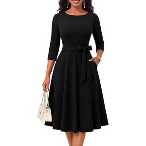 DRESSTELLS Women’s Cocktail Dresses, Fall Wedding Guest Church Dress(Black)