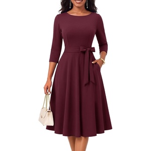 DRESSTELLS Women’s Cocktail Dresses, Fall Wedding Guest Church Dress(Burgundy)