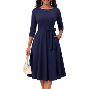 DRESSTELLS Women’s Cocktail Dresses, Fall Wedding Guest Church Dress(Navy)
