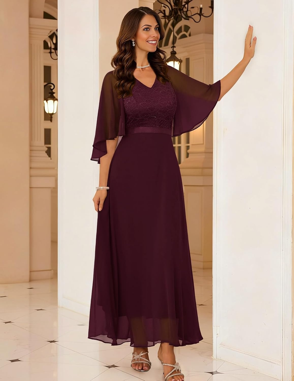 image:imageDRESSTELLS Wedding Guest Maxi Dress Mother of Bride 2026 Fall Evening GownBurgundy