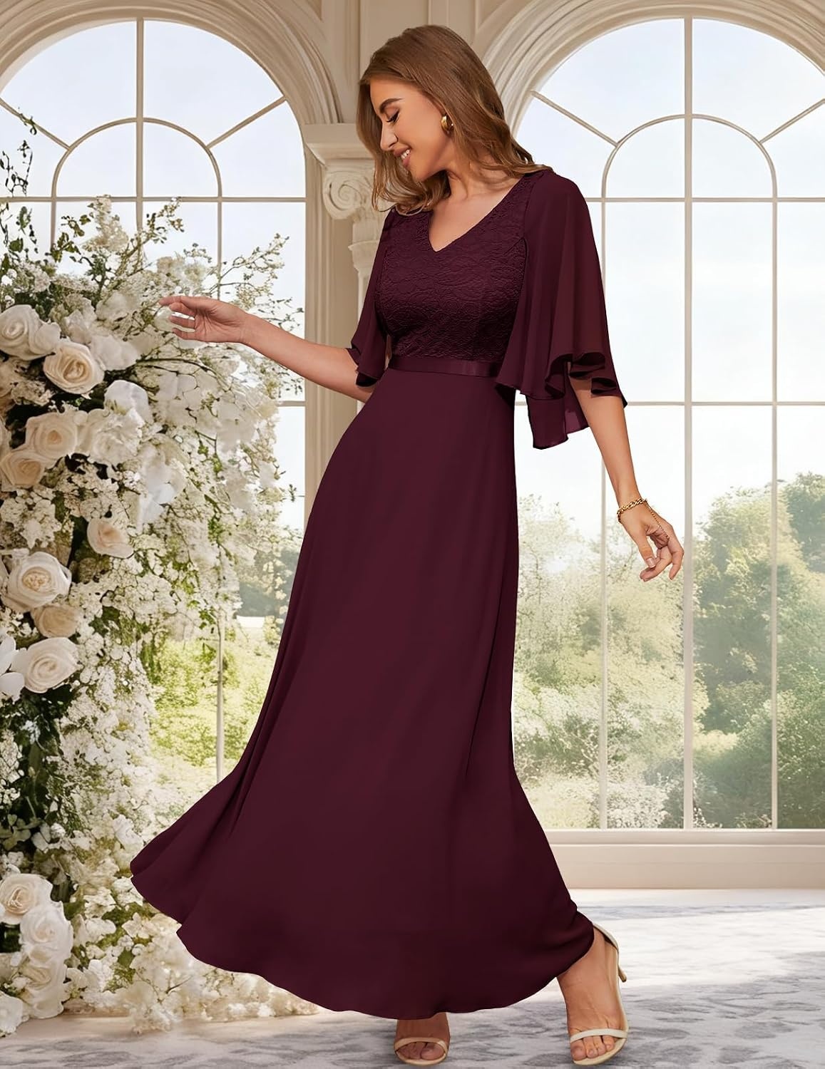 image:imageDRESSTELLS Wedding Guest Maxi Dress Mother of Bride 2026 Fall Evening GownBurgundy