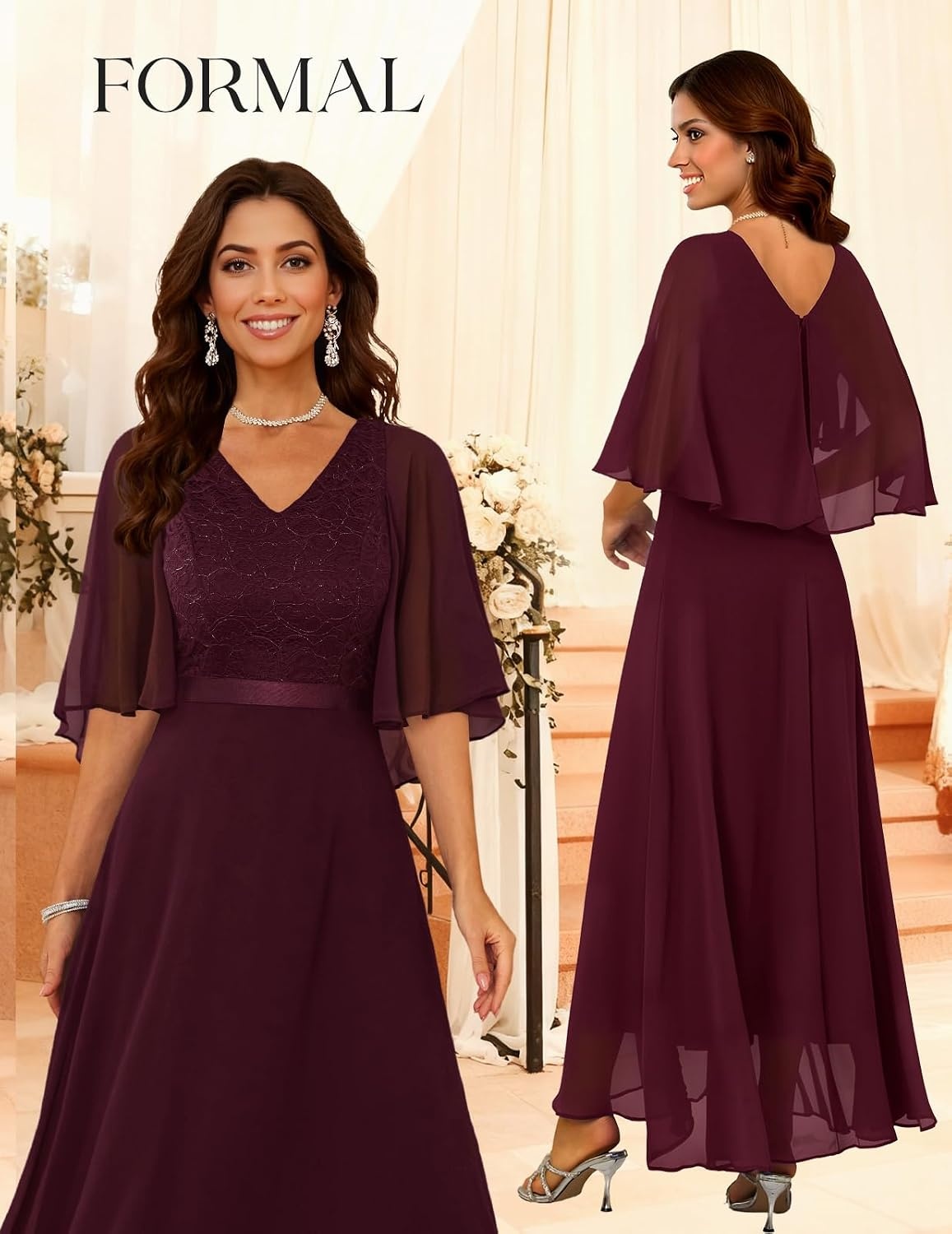 image:imageDRESSTELLS Wedding Guest Maxi Dress Mother of Bride 2026 Fall Evening GownBurgundy